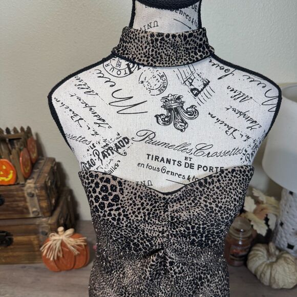 VTG Gunne Sax Jessica McClintock Y2K Glitter Leopard Halter Maxi Dress Jr Sz 9 - Picture 2 of 9